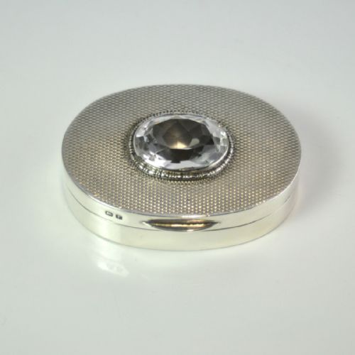 silver box crystal set lid birmingham 1930 by hw - CATEGORY: ANTIQUE SILVER - DATED 1930