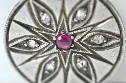 RARE RUBY DIAMOND SET SIXPENCE PENDANT SILVER CHAIN - ADDITIONAL PHOTO 3