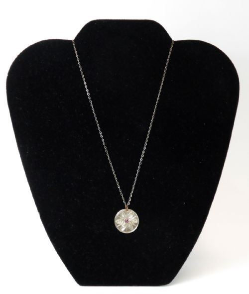 RARE RUBY DIAMOND SET SIXPENCE PENDANT SILVER CHAIN - ADDITIONAL PHOTO 4
