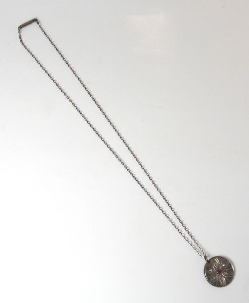 RARE RUBY DIAMOND SET SIXPENCE PENDANT SILVER CHAIN - ADDITIONAL PHOTO 5