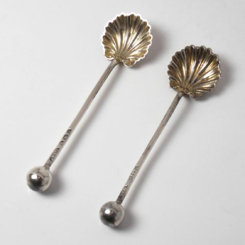 pair silver salt spoons birmingham 190708 joseph gloster - CATEGORY: ANTIQUE SILVER - DATED 1910