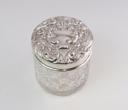 SILVER TOPPED CUT GLASS POT BIRMINGHAM 1906 BY CHARLES GREEN - ADDITIONAL PHOTO 1
