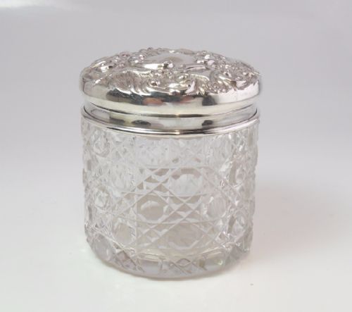 SILVER TOPPED CUT GLASS POT BIRMINGHAM 1906 BY CHARLES GREEN - ADDITIONAL PHOTO 2