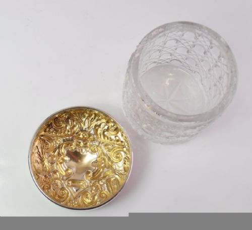 SILVER TOPPED CUT GLASS POT BIRMINGHAM 1906 BY CHARLES GREEN - ADDITIONAL PHOTO 3
