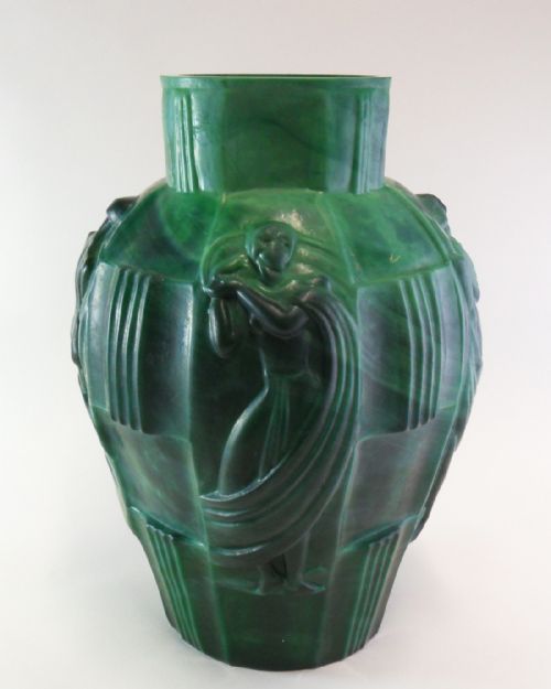 art deco schlevogt ingrid malachite glass vase - CATEGORY: ANTIQUE VASES - DATED 1940