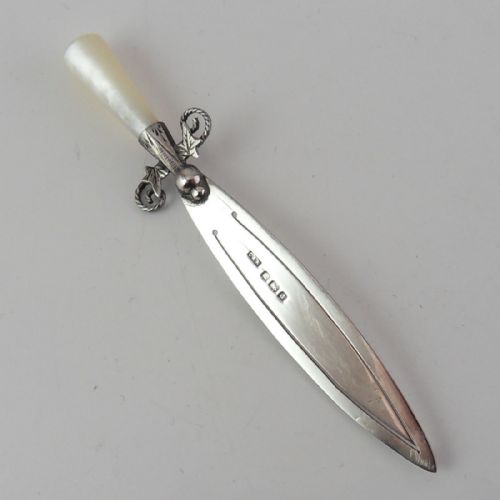 EDWARDIAN SILVER AND MOTHER OF PEARL DAGGER BOOKMARK - ADDITIONAL PHOTO 1