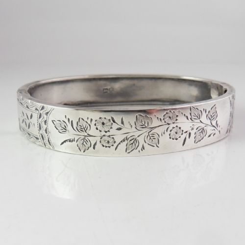 VICTORIAN ENGRAVED SILVER BANGLE CHESTER 1885 - ADDITIONAL PHOTO 1