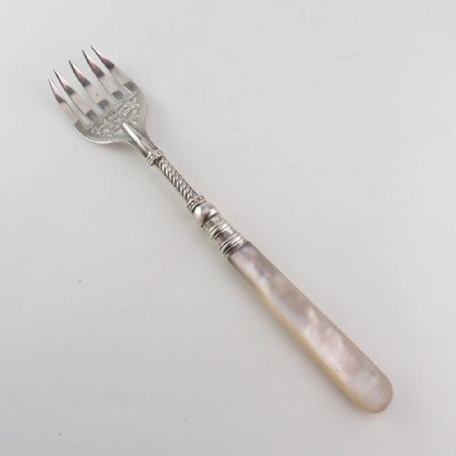 victorian silver mother of pearl fork birmingham 1899 - CATEGORY: ANTIQUE SILVER - DATED VICTORIAN