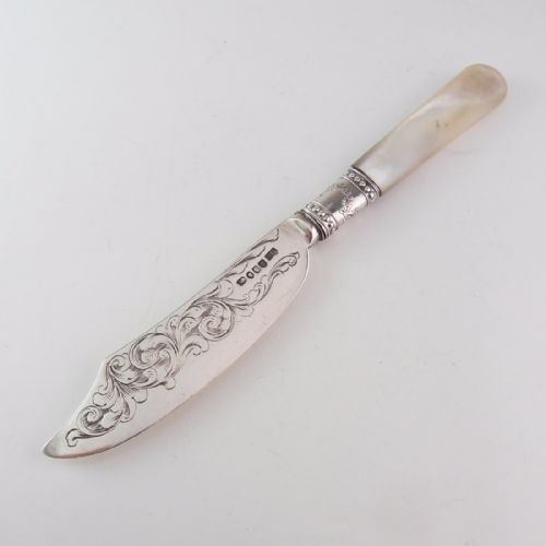 silver mother of pearl butter knife birmingham 1898 - CATEGORY: ANTIQUE SILVER - DATED VICTORIAN