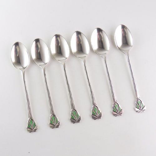 SILVER ENAMEL ART DECO SPOONS - ADDITIONAL PHOTO 1