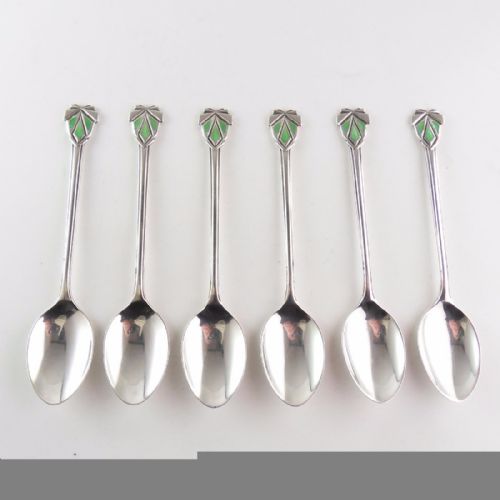 SILVER ENAMEL ART DECO SPOONS - ADDITIONAL PHOTO 3