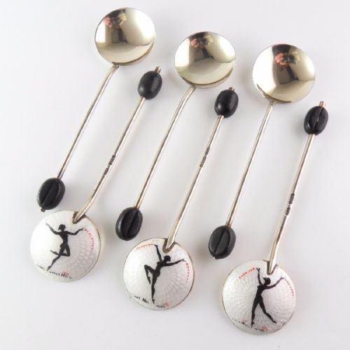 SILVER ENAMEL 'DANCING LADY' ART DECO SPOONS - ADDITIONAL PHOTO 1
