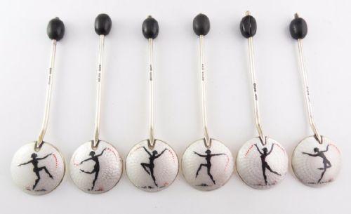 SILVER ENAMEL 'DANCING LADY' ART DECO SPOONS - ADDITIONAL PHOTO 6