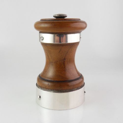 SILVER MOUNTED FRUITWOOD PEPPER MILL SHEFFIELD 1910 - ADDITIONAL PHOTO 1