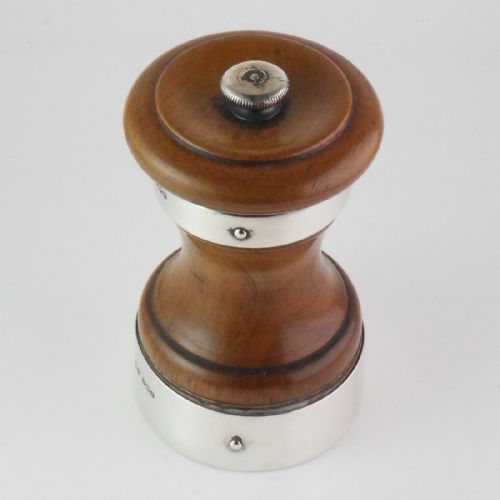 SILVER MOUNTED FRUITWOOD PEPPER MILL SHEFFIELD 1910 - ADDITIONAL PHOTO 2