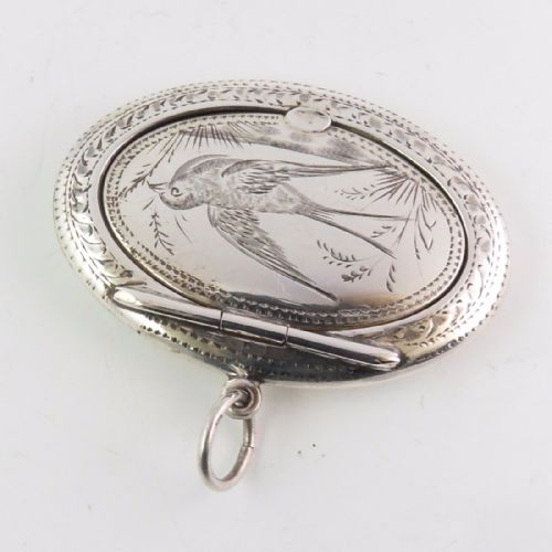 SILVER OVAL COMPACT PENDANT BIRMINGHAM 1919 ADIE LOVEKIN - ADDITIONAL PHOTO 2