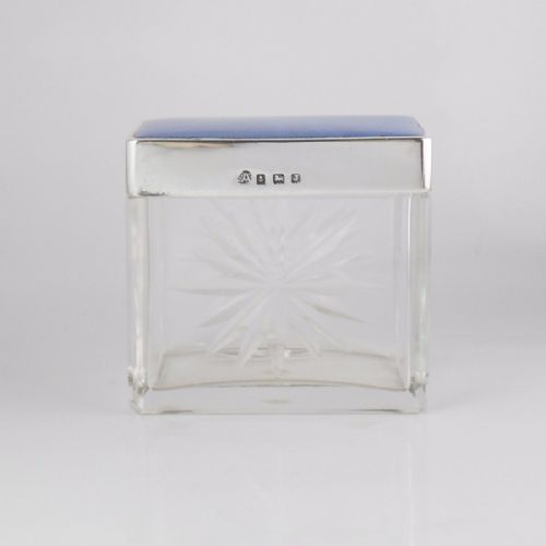 SILVER BLUE GUILLOCHE ENAMEL GLASS BOX BIRMINGHAM 1933 - ADDITIONAL PHOTO 1