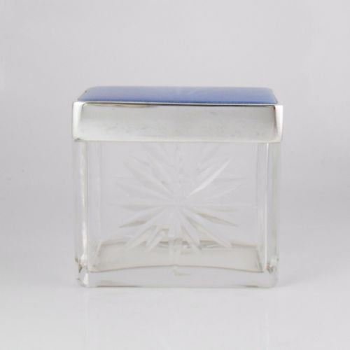 SILVER BLUE GUILLOCHE ENAMEL GLASS BOX BIRMINGHAM 1933 - ADDITIONAL PHOTO 2
