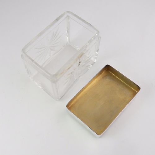 SILVER BLUE GUILLOCHE ENAMEL GLASS BOX BIRMINGHAM 1933 - ADDITIONAL PHOTO 4
