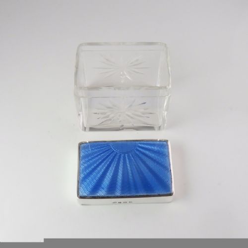 SILVER BLUE GUILLOCHE ENAMEL GLASS BOX BIRMINGHAM 1933 - ADDITIONAL PHOTO 5