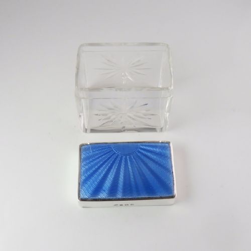 SILVER BLUE GUILLOCHE ENAMEL GLASS BOX BIRMINGHAM 1933 - ADDITIONAL PHOTO 6