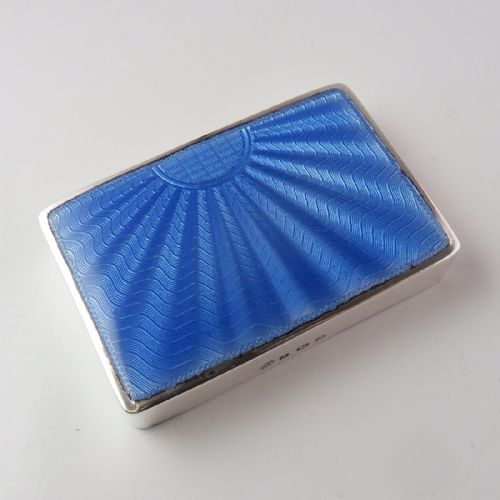 SILVER BLUE GUILLOCHE ENAMEL GLASS BOX BIRMINGHAM 1933 - ADDITIONAL PHOTO 7