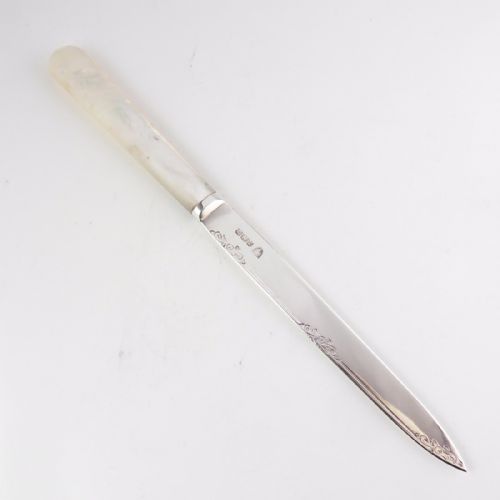 silver mother of pearl letter opener birm' 1928 - CATEGORY: ANTIQUE SILVER - DATED 1930