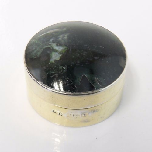 silver gilt moss agate pill box by levi salaman - CATEGORY: ANTIQUE SILVER - DATED 1920