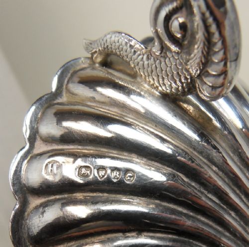 PAIR SHELL DESIGN DOLPHIN FEET SILVER SALTS LONDON 1877 - ADDITIONAL PHOTO 4