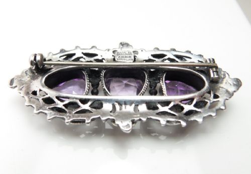 EDWARDIAN ZOLTAN WHITE SILVER HEART SHAPED AMETHYST SET BROOCH - ADDITIONAL PHOTO 2