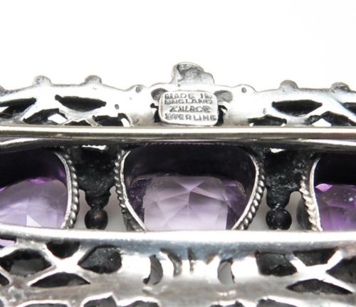 EDWARDIAN ZOLTAN WHITE SILVER HEART SHAPED AMETHYST SET BROOCH - ADDITIONAL PHOTO 5