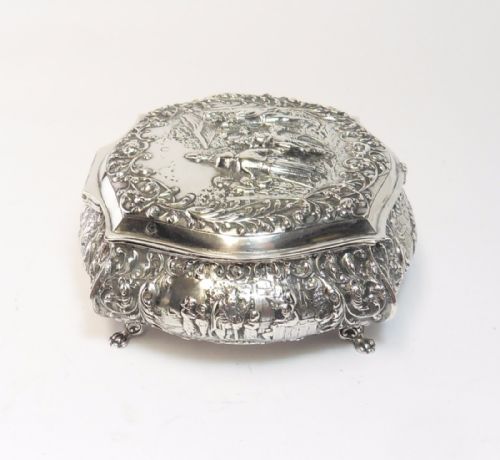 DUTCH SILVER EMBOSSED TRINKET BOX 'PASTORAL SCENE' AMSTERDAM 1926 - ADDITIONAL PHOTO 4