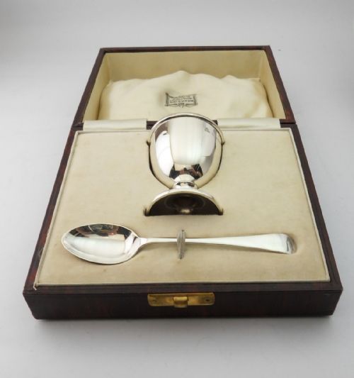 silver egg cup spoon christening set birmingham 1940 - CATEGORY: ANTIQUE SILVER - DATED 1940