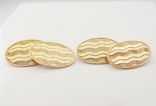 fine 9ct gold chained linked cufflinks birmingham 1919 - CATEGORY: ANTIQUE JEWELLERY - DATED 1920