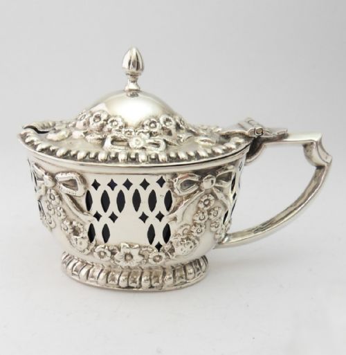 edwardian silver pierced mustard pot chester 1903 - CATEGORY: ANTIQUE SILVER - DATED EDWARDIAN