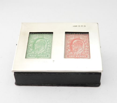 silver wooden double stamp box birmingham 1905 - CATEGORY: ANTIQUE SILVER - DATED EDWARDIAN