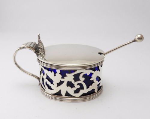 edwardian silver mustard pot birmingham 1905 with matched spoon - CATEGORY: ANTIQUE SILVER - DATED EDWARDIAN