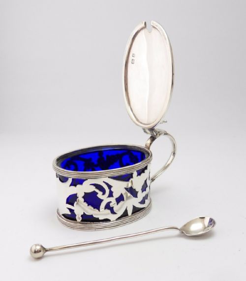 EDWARDIAN SILVER MUSTARD POT BIRMINGHAM 1905 WITH MATCHED SPOON - ADDITIONAL PHOTO 7
