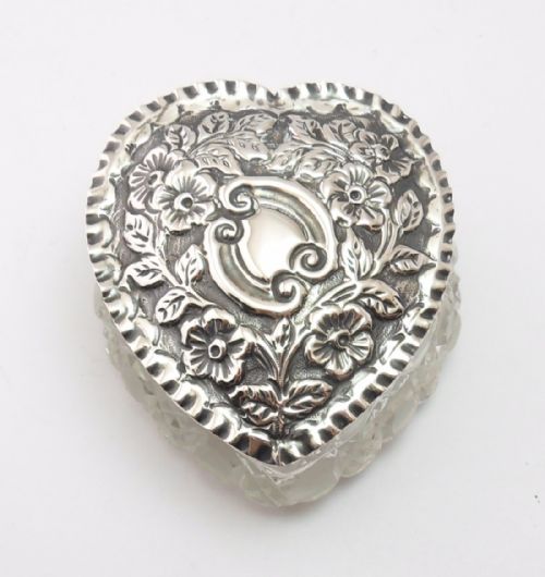 heart shaped silver topped glass pot birmingham 1902 - CATEGORY: ANTIQUE SILVER - DATED EDWARDIAN