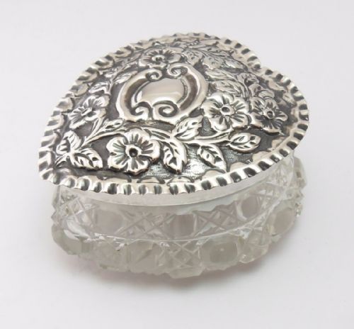 HEART SHAPED SILVER TOPPED GLASS POT BIRMINGHAM 1902 - ADDITIONAL PHOTO 1