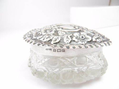 HEART SHAPED SILVER TOPPED GLASS POT BIRMINGHAM 1902 - ADDITIONAL PHOTO 2