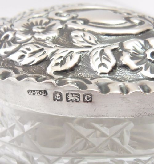 HEART SHAPED SILVER TOPPED GLASS POT BIRMINGHAM 1902 - ADDITIONAL PHOTO 3