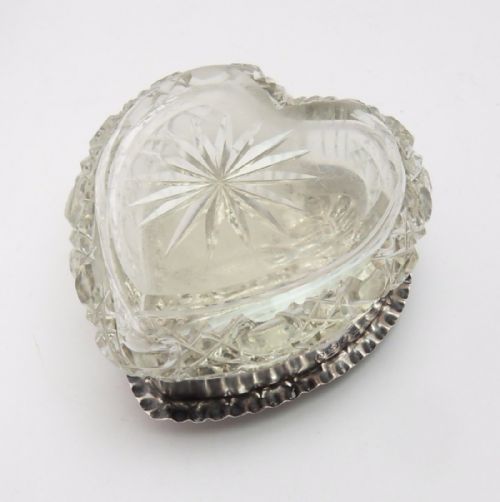 HEART SHAPED SILVER TOPPED GLASS POT BIRMINGHAM 1902 - ADDITIONAL PHOTO 5