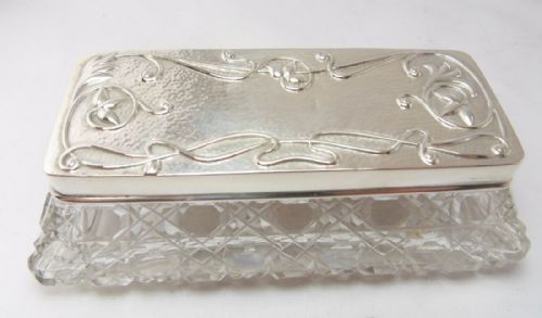 art nouveau silver cut glass pot birmingham 1903 - CATEGORY: ANTIQUE SILVER - DATED EDWARDIAN