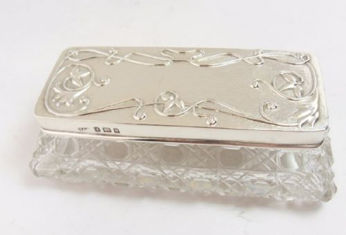 ART NOUVEAU SILVER CUT GLASS POT BIRMINGHAM 1903 - ADDITIONAL PHOTO 1