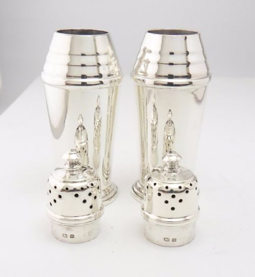PAIR OF ART DECO SILVER PEPPER POTS BIRMINGHAM 1934 - ADDITIONAL PHOTO 2