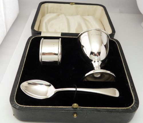 silver cased christening set birmingham 1927 - CATEGORY: ANTIQUE SILVER - DATED 1930
