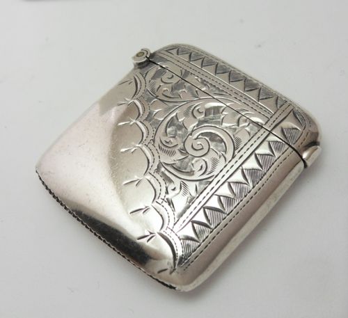 SOLID SILVER SQUARE VESTA CASE BIRMINGHAM 1901 - ADDITIONAL PHOTO 2