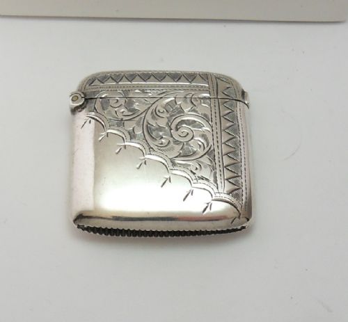 SOLID SILVER SQUARE VESTA CASE BIRMINGHAM 1901 - ADDITIONAL PHOTO 3