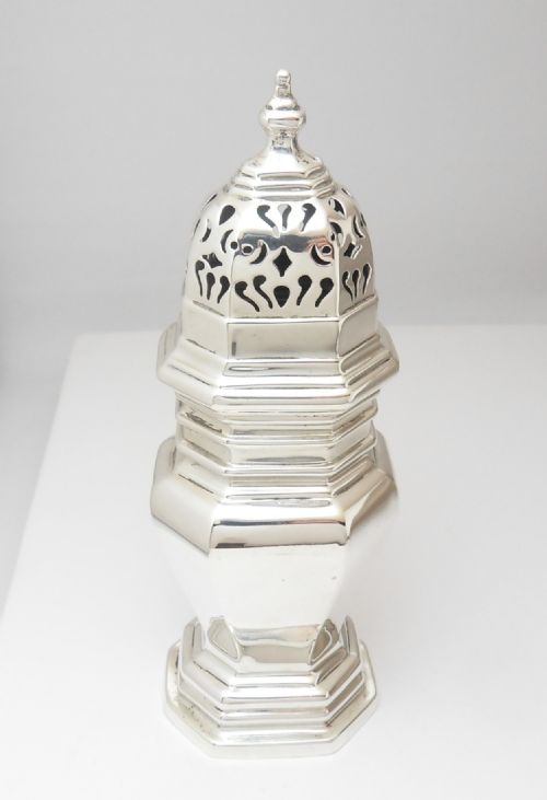 SOLID SILVER OCTAGONAL SUGAR CASTER SIFTER LONDON 1925 - ADDITIONAL PHOTO 2